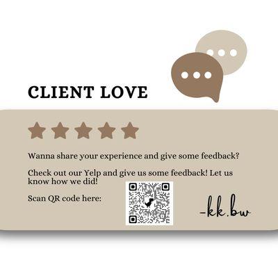 Leave a review ! Give us any feedback you think we may need !