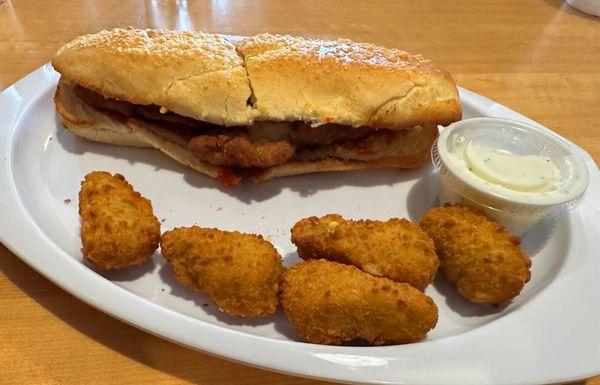 Chicken Parm Sub with a side of Jalapeño Poppers.