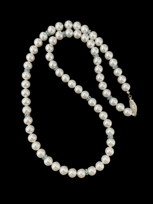 23-inch Swarovski Crystal Pearl and Aquamarine Rondelle Necklace made by Helen Powell