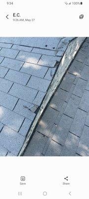 My 4-year old roof that was damaged after calling the crew back out to finish the job as per the work order.