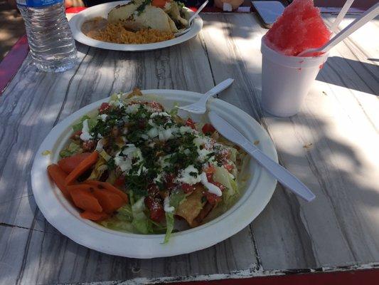 Flautas and guava snow cone