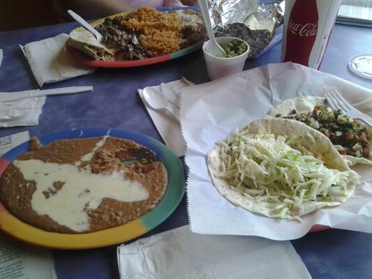 Chorizo taco, steak and cheese tacos.