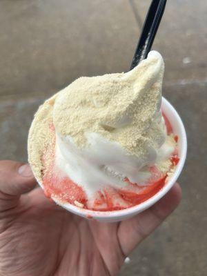 Vanilla soft serve with cherry topping and malt