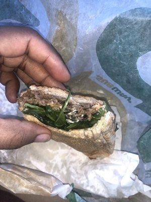 Steak and cheese subway on honey oat