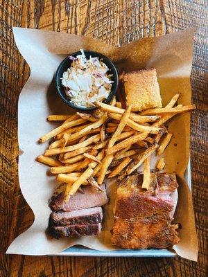 Two meat plate with fries & slaw