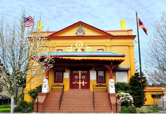 Front of Sakya Monastery of Tibetan Buddhism in Seattle.