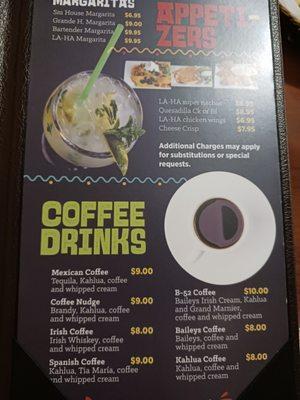 Menu coffee