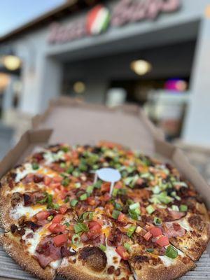 Half Beef Taco Pizza/ Half Crunchy Club Pizza