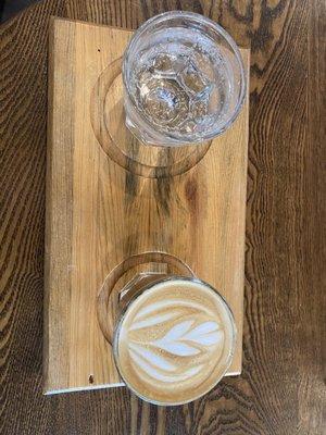 Cortado and sparkling water; how they serve it.