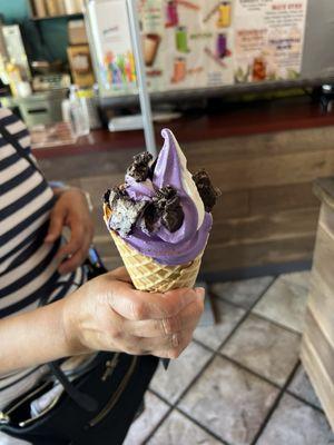 Ube soft serve with Oreos