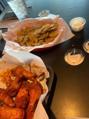 Spicy pepper wings   Fried pickles