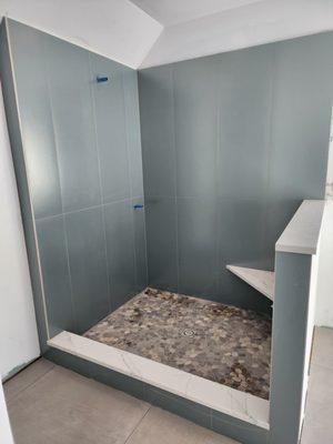 Large format tile custom shower