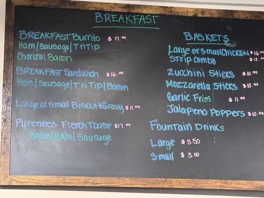 Breakfast menu as of 11-2024