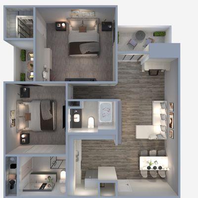 2 Bedroom, 2 Bathroom Apartment