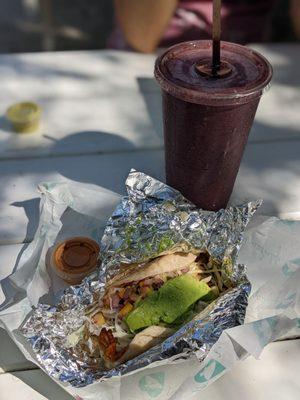 Fish taco and smoothie