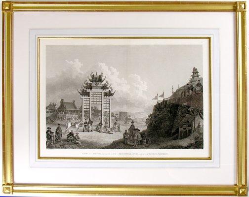 Engraved view of China, French mat, 22kt gold frame