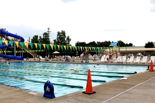 A real summer swim facility with waterslides, climbing walls, basketball and a full service snack bar.