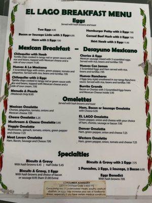 breakfast menu