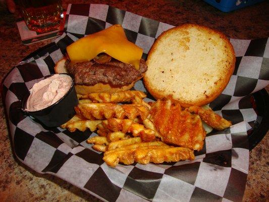 Burger & waffle fries.