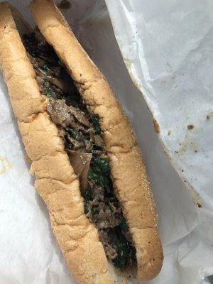 Spinach and mushroom cheesesteak