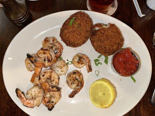 Grilled shrimp and potato croquettes