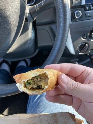 A samosa after I have bitten into it