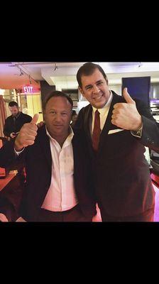 Alex Jones and I at a Restaurant in D.C. enjoying a well-earned moment of celebration following President Trump's Inaguration.