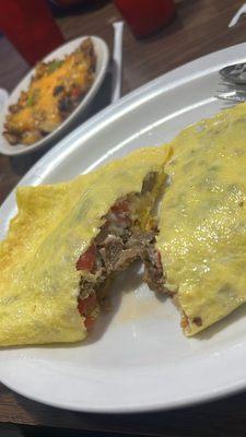 Gyro Omelette with feta cheese & side of loaded Home Fries