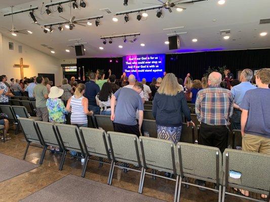 This church has over 400 people in attendance weekly in two morning services (9 AM and 10:45 AM).