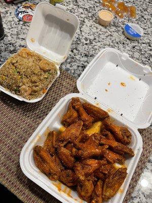 Shrimp Fried Rice & 20 piece X-Hot/Lemon Pepper.