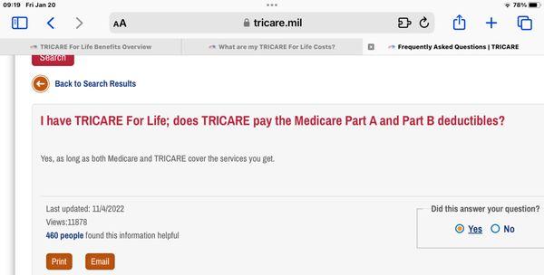 Yearly Deductible Paid by TriCare