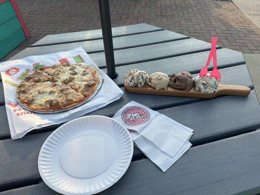 Pizza and ice cream flight