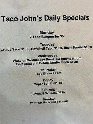 Daily specials as of 1/17/23.