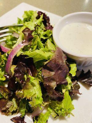 Fresh salad with homemade ranch dressing.