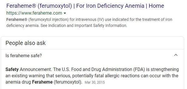 FDA notes that Ferheme is DANGEROUS!