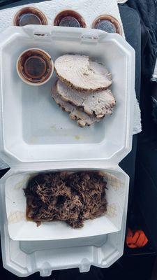 Pulled pork (outstanding!) and turkey