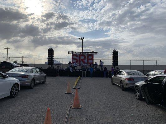 Parking lot church service. We provided staging, audio, and video