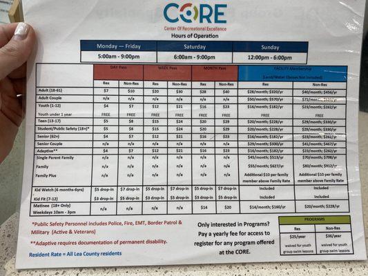 Prices @ The CORE (8/24/22)