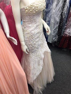 Beautiful beaded apricot color dress.