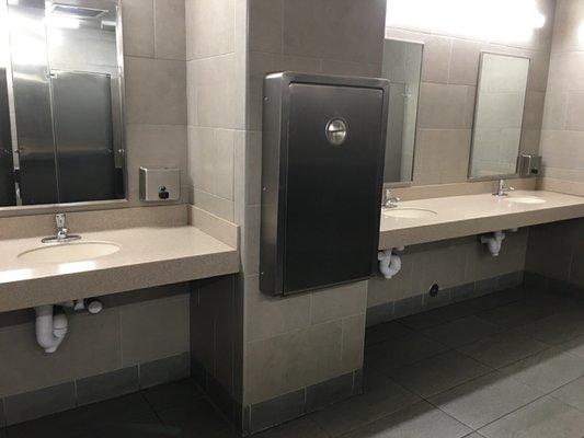 very clean women's public bathroom in Center Street Garage, near entry on Addison Street