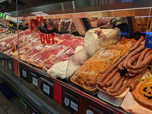 Raw meats to buy (note it was Halloween, hence the keep out sign )