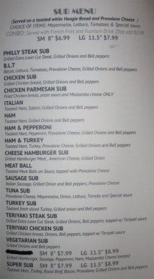 Mama's Famous Subs: Menu panel 3