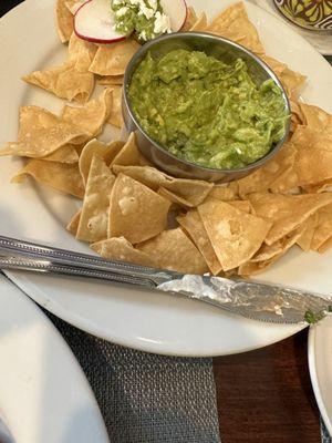 GUACAMOLE & CHIPS, chips pretty thick and crunchy almost "pita bread" like