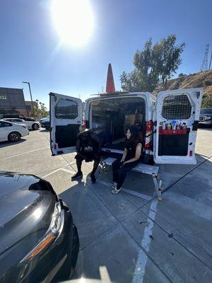 What it looks like to get your windshield replaced by the best -- Billy was so thoughtful and helped situate us in the shade!