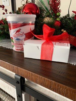 A special treat box (Chocolate Dip Macadamia Nuts) for Santa & old fashion soft peppermints for Mrs Clause