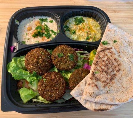 24. Falafel, Tabbouli and Baba Ghannouj and Salad Combo