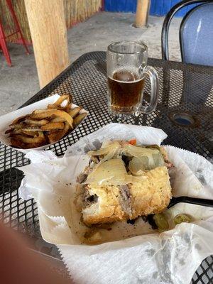 Fresh fries, Chicago beef dipped and loaded with sweet and Spivey peppers and mushrooms!  Loved it!