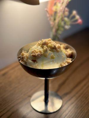 Zabaglione gelato: almond brown butter crumble. Delicious