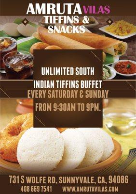 Unlimited tiffins buffet on Saturday & Sunday