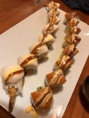 swan roll (left)
 red spider roll (right)